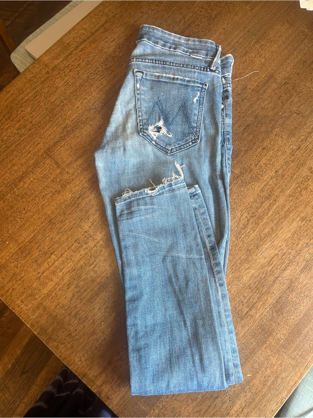 MOTHER Light Blue Distressed Skinny Jeans